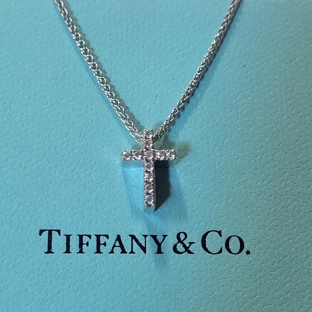 Tiffany 18k White Gold and Diamond Cross Necklace